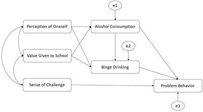 Model of structural equations on the perception of aspects of school life and substance consumption as predictors of problem behavior in adolescents